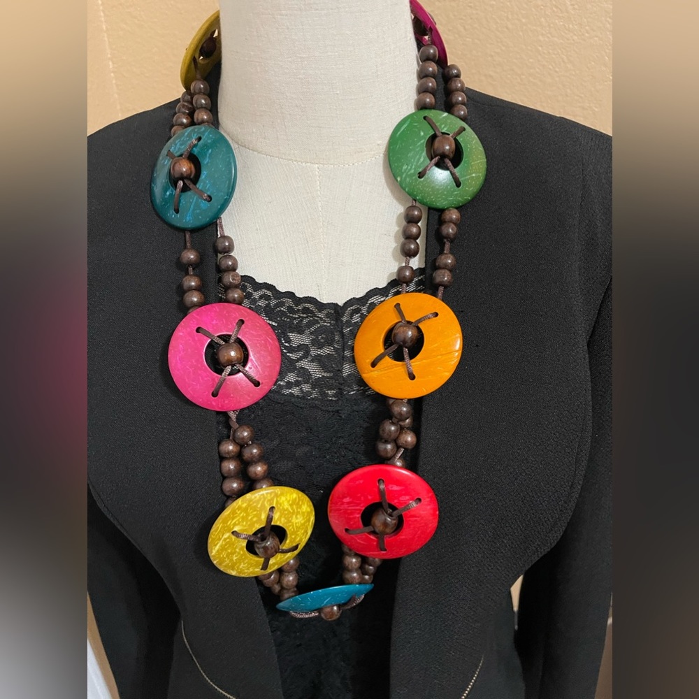 Natural Coconut Shell Handmade Colorful  Ethnic Style Necklace
